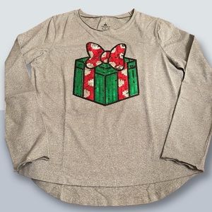Disney Minnie Mouse Grey Gift Sequin Christmas Top Large
